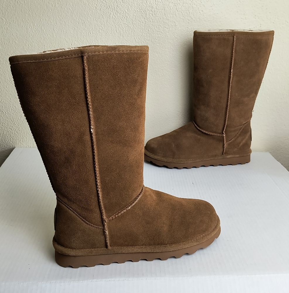 BearPaw Elle 8 Tall Suede Chestnut Boots Mid-Calf Sheepskin/Wool Blend
